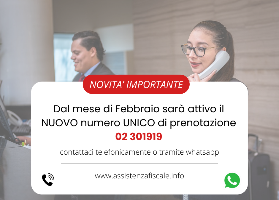 NUOVO numero unico di prenotazione 02 301919